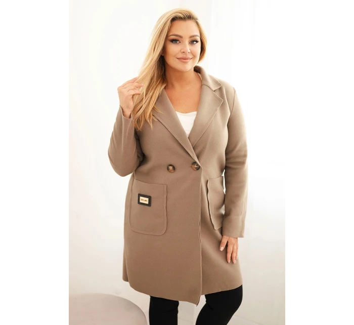 Dámský elegantní kabát Plus Size s límcem a velkými kapsami fango