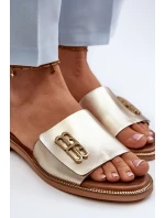 model 21659224 Elegantní Dámské Kožené Žabky Zlaté - Zazoo