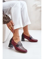 Kožené lodičky na podpatku se zlatou ozdobou Laura Messi 2861 bordové