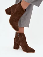 Kozačky z přírodního semiše s vysokým podpatkem vyhřívané hnědé Zazoo 3128