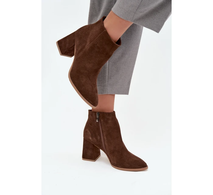 Kozačky z přírodního semiše s vysokým podpatkem vyhřívané hnědé model 21712923 - Zazoo