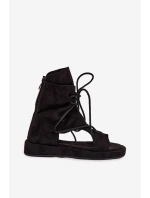 Dámské Sandály Eko Semišové S Vysokým Nártem a Zavazováním Černé Ferlisse