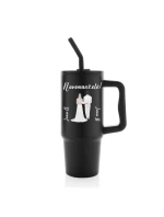 Personalizovaná termoska s barevným víčkem s novomanželským párem 