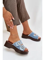 Dámské pantofle na platformě 100-486 Jeans modrá s černou - Joalice Paris Dámské pantofle na platformě 100-486 Jeans modrá s černou - Joalice Paris