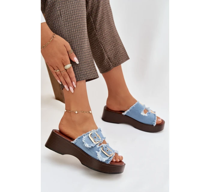 Dámské pantofle na platformě 100-486 Jeans modrá s černou - Joalice Paris Dámské pantofle na platformě 100-486 Jeans modrá s černou - Joalice Paris