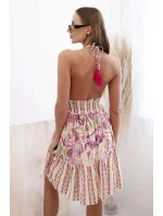 Dámské boho viskózové šaty se zavazováním model 21125000 krku fialka - K-Fashion