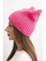 Dámská zimní čepice z vlny s kočičím střihem z pruhované pleteniny K419 růžová