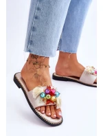 Pantofle s ozdobnými korálky model 21619239 Nude - S.Barski