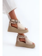 Zazoo 1732 Kožené sandály na klíně Beige