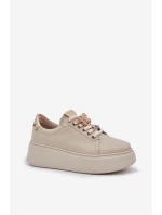 Dámské Kožené Tenisky Na Platformě S Ozdobami model 21683822 Světle Béžové - CheBello