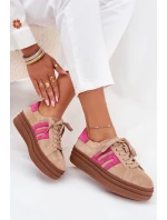 Dámské tenisky na platformě z přírodní semiš béžovo-růžové Eldira Dámské tenisky na platformě z přírodní semiš béžovo-růžové Eldira