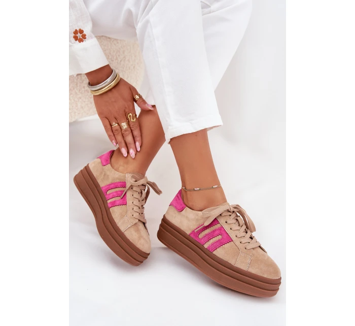 Dámské tenisky na platformě z přírodní semiš béžovo-růžové Eldira Dámské tenisky na platformě z přírodní semiš béžovo-růžové Eldira