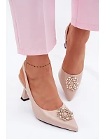 Sandály na podpatku s model 22095233 zdobením Béžové - VINCEZA