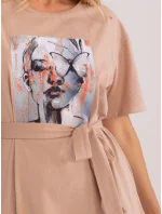 Sukienka LK SK model 21110921 ciemny bezowy - FPrice Sukienka LK SK model 21110921 ciemny bezowy - FPrice