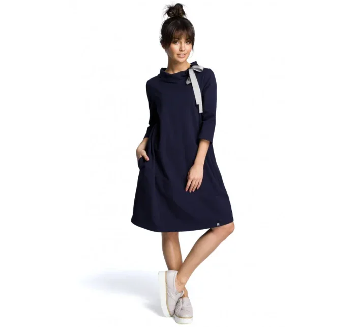 B070 Oversized šaty s páskem na zavazování - fialové