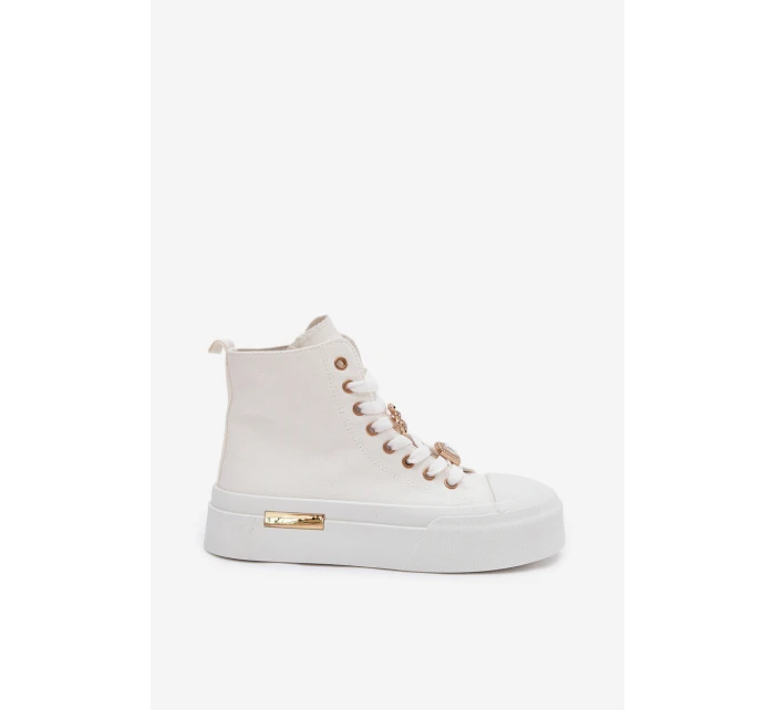 Dámské plátěné tenisky na platformě s ozdobnými připínkami – bílé Gracella Dámské plátěné tenisky na platformě s ozdobnými připínkami – bílé Gracella