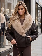 Kurtka damska skórzana zimowa z futerkiem brązowa FashionStreet TY6028 Kurtka damska skórzana zimowa z futerkiem brązowa FashionStreet TY6028