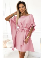 SOFIA dámské šaty ve špinavě růžové barvě se zavazováním v pase model 20279401 - numoco SOFIA dámské šaty ve špinavě růžové barvě se zavazováním v pase model 20279401 - numoco