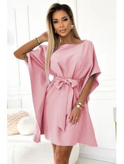 SOFIA dámské šaty ve špinavě růžové barvě se zavazováním v pase model 20279401 - numoco