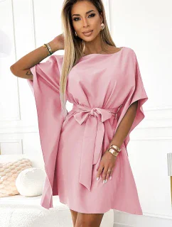 SOFIA dámské šaty ve špinavě růžové barvě se zavazováním v pase model 20279401 - numoco