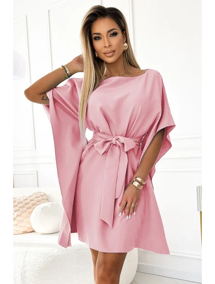 SOFIA dámské šaty ve špinavě růžové barvě se zavazováním v pase model 20279401 - numoco SOFIA dámské šaty ve špinavě růžové barvě se zavazováním v pase model 20279401 - numoco