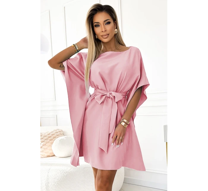 SOFIA dámské šaty ve špinavě růžové barvě se zavazováním v pase model 20279401 - numoco SOFIA dámské šaty ve špinavě růžové barvě se zavazováním v pase model 20279401 - numoco