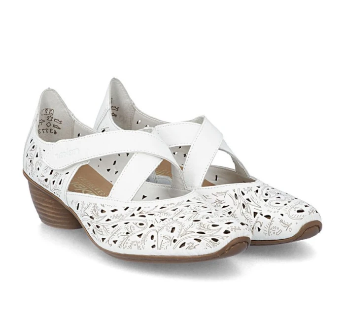 Dámské kožené polobotky na podpatku bílé Rieker 43773-80 Dámské kožené polobotky na podpatku bílé Rieker 43773-80