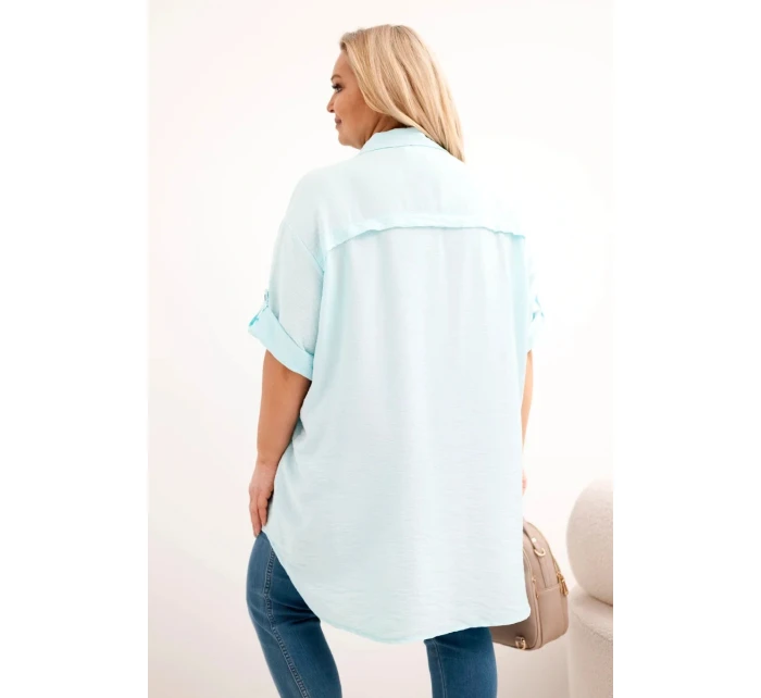 Dámská košile Plus Size z viskózy s delším zadním dílem světle mátová
