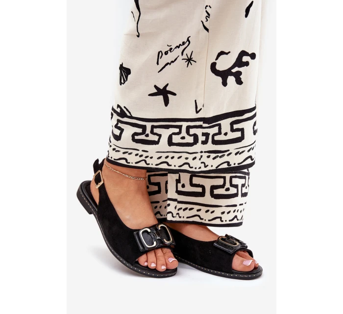 Ploché Sandály S Dekorací Eko Semiš Černé Lilria Ploché Sandály S Dekorací Eko Semiš Černé Lilria