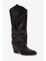 kovbojské boty na podpatku z eko kůže černé model 21715098 - Boto
