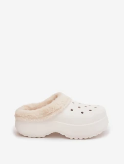 Dámské pěnové pantofle zateplené kožíškem – bílé Palvine
