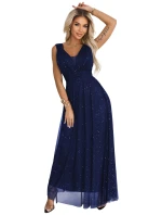Večerní dlouhé šaty s  a hlubokým výstřihem tmavě modré model 21753485 - numoco basic