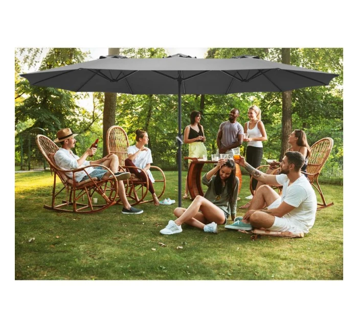 ZAHRADNÍ PARASOL XXXL 2,7x4,6 m ŠEDÝ SASKA GARDEN