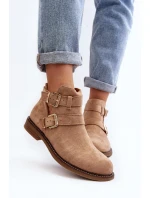 Dámské botky na plochém podpatku s pásky béžové model 21647703 - Boto Dámské botky na plochém podpatku s pásky béžové model 21647703 - Boto