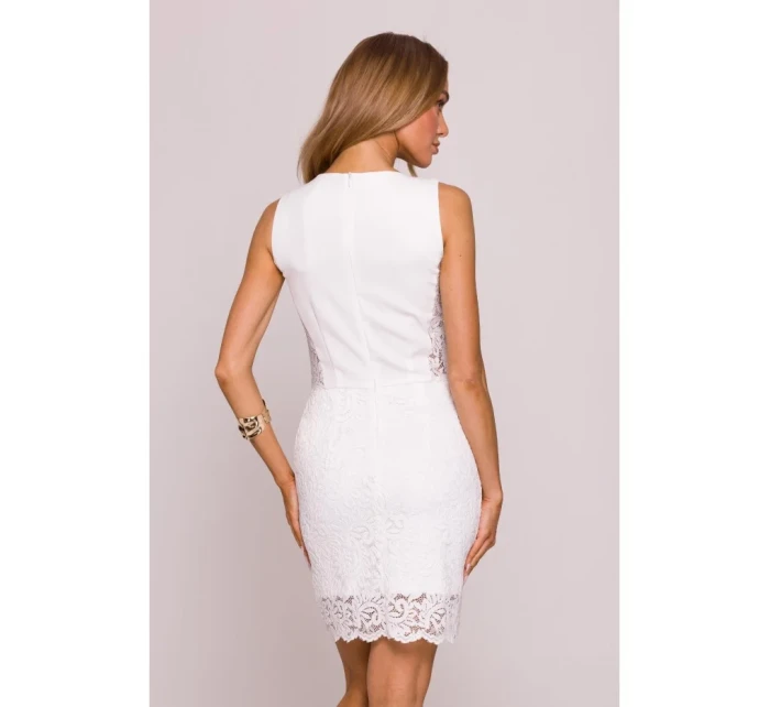 M864 Mini šaty s krajkovými panely - ecru