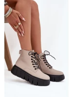 Dámské kožené kotníkové boty na platformě Vinceza – béžové Dámské kožené kotníkové boty na platformě Vinceza – béžové