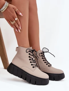 Dámské kožené kotníkové boty na platformě Vinceza – béžové