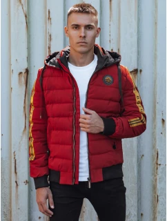 Pánská prošívaná zimní bunda s kapucí bordó Dstreet model 21980302 - FashionStreet