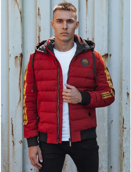 Pánská prošívaná zimní bunda s kapucí bordó Dstreet model 21980302 - FashionStreet Pánská prošívaná zimní bunda s kapucí bordó Dstreet model 21980302 - FashionStreet