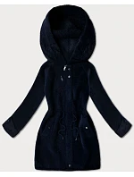 Tmavě modrá vlněná bunda typu alpaka s kapucí model 21482433 - MHM