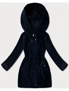 Vlněná bunda z alpaky s kapucí tmavě modrá (W214#)