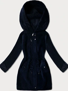 Tmavě modrá vlněná bunda typu alpaka s kapucí model 21482433 - MHM