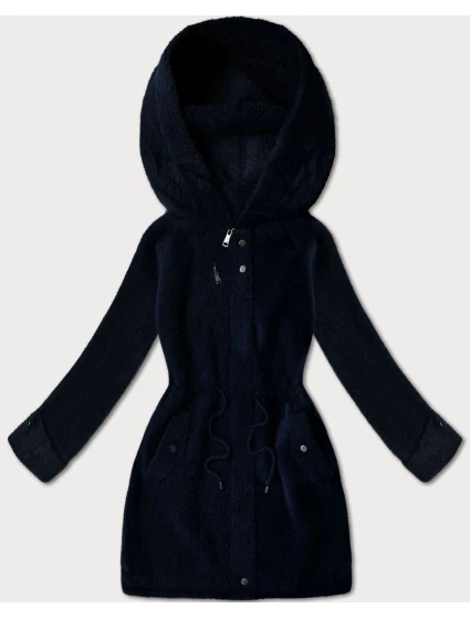 Tmavě modrá vlněná bunda typu alpaka s kapucí model 21482433 - MHM
