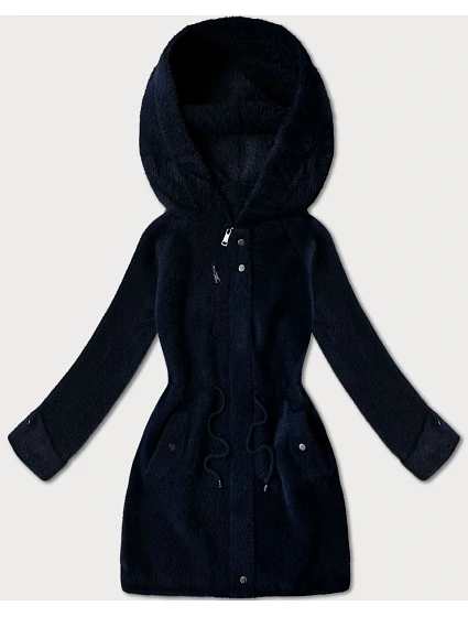 Tmavě modrá vlněná bunda typu alpaka s kapucí model 21482433 - MHM