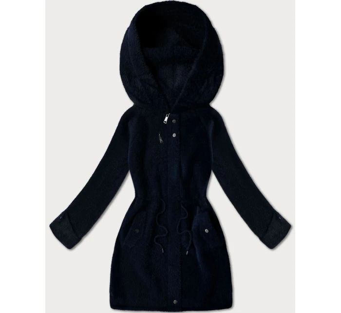 Tmavě modrá vlněná bunda typu alpaka s kapucí model 21482433 - MHM