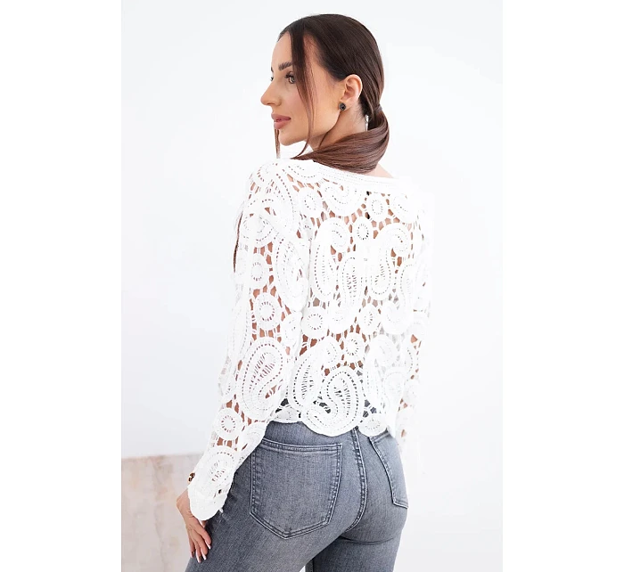 Dámský letní krajkový svetr s knoflíky a dlouhým rukávem černý