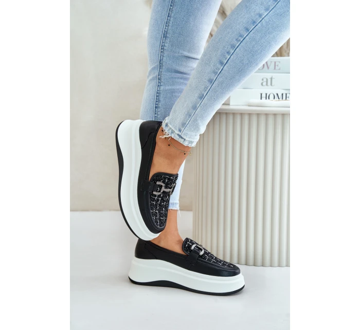 Kožené Dámské Mokasíny Na Platformě S Dekorací Černé model 21675568 - VINCEZA