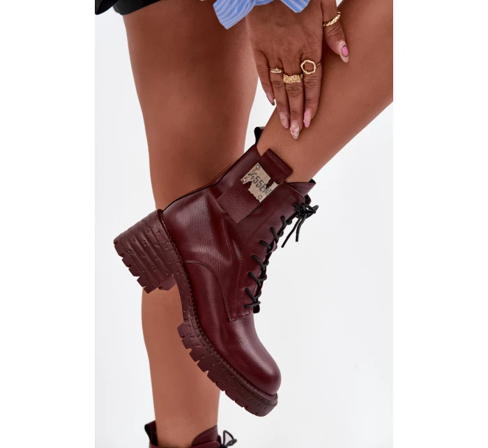 Kožené dámské workery na klíně s ozdobným detailem Artiker 57C0211 bordó