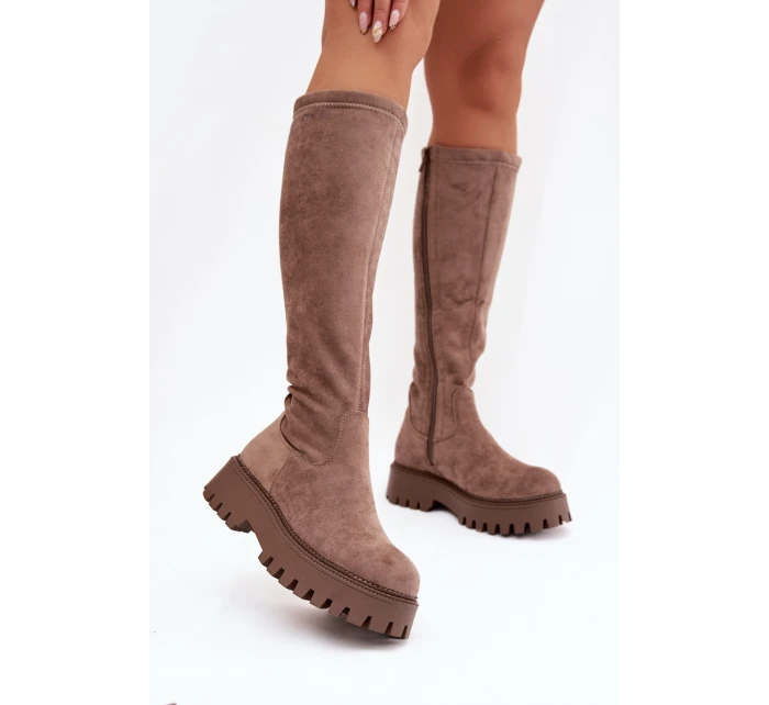 Zateplené dámské kozačky na platformě Big Star model 21821754 béžové - Big Star Shoes