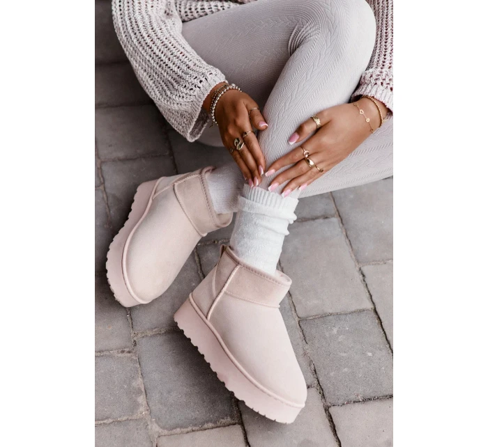 Sněhule Dámské Na Platformě Zateplené Kožíškem Světle Béžové Xamella